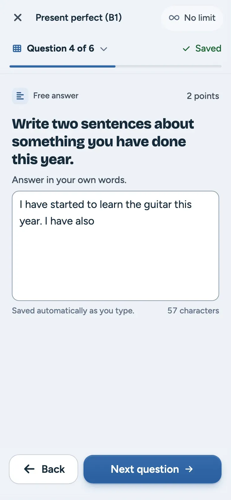 A free-answer question on a student’s phone